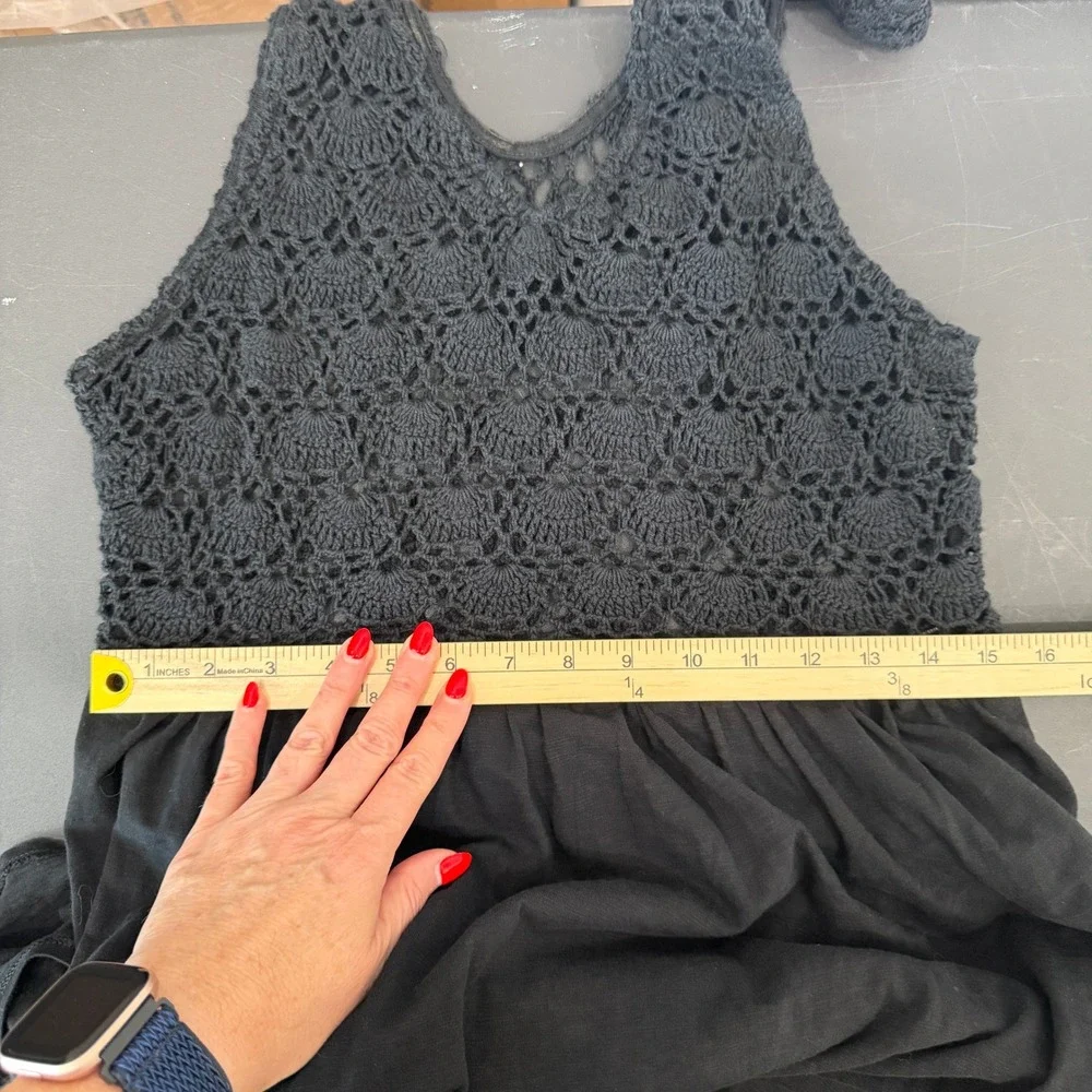 Aerie XL Maxi Dress Black Crochet Bodice Sleeveless Boho Summer Pocketed Resort